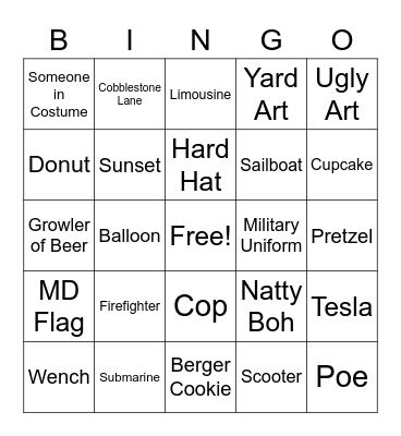 Charm City Challenge Bingo Card