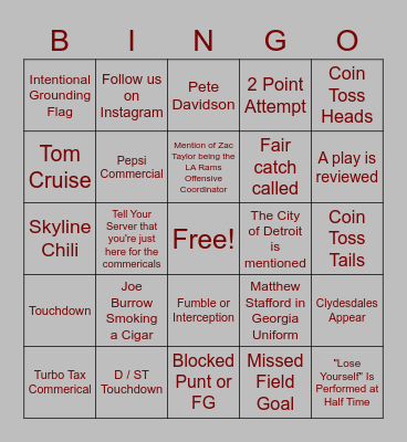The Big Game Bingo Card