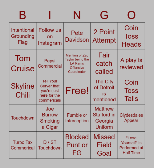 The Big Game Bingo Card