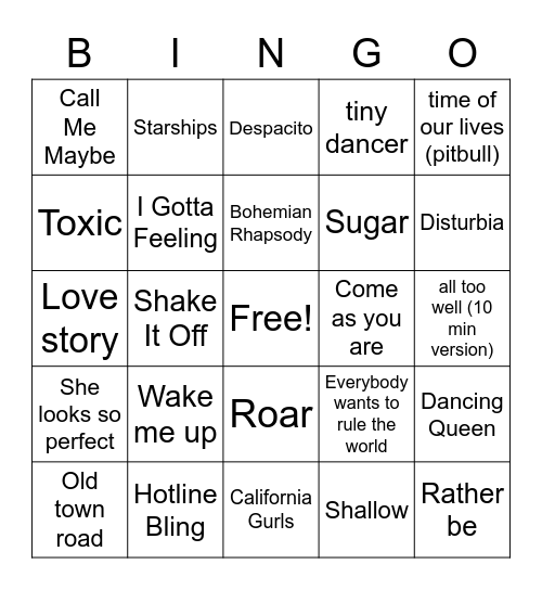 Middle House Bingo Night Bingo Card