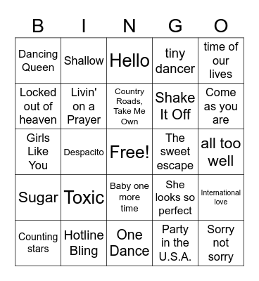 Middle House Bingo Night Bingo Card