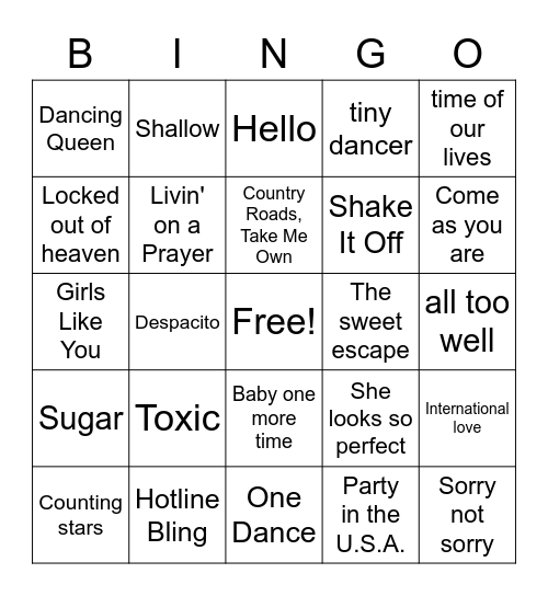 Middle House Bingo Night Bingo Card