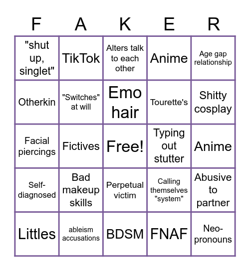 DID Bingo Card