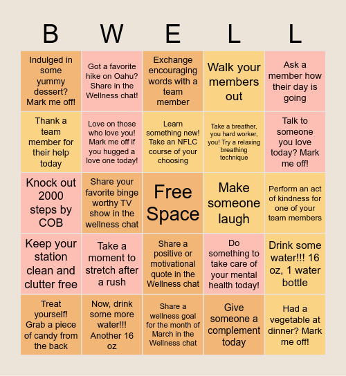 Wellness BINGO Card