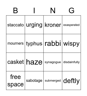 Number the Stars Section 2 Vocabulary Bingo Card