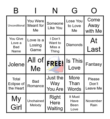 Love Songs Bingo Card