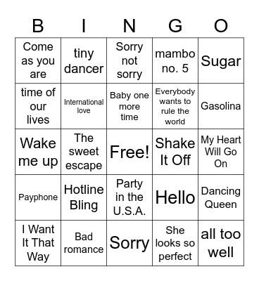 Middle House Bingo Night Bingo Card