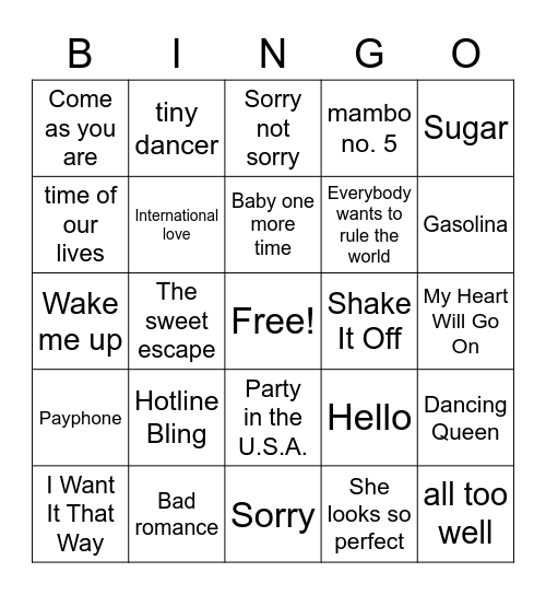 Middle House Bingo Night Bingo Card