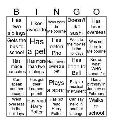 Find someone who... Bingo Card