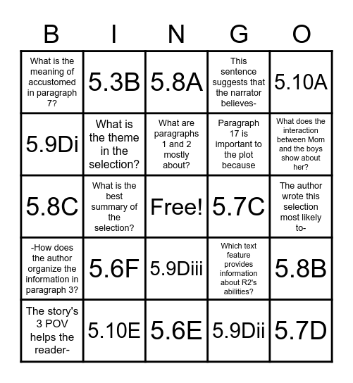 5th Grade STAAR Review Bingo Card