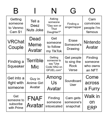 VRChat Bingo Card