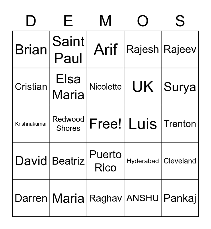 Demo Service Bingo! Bingo Card