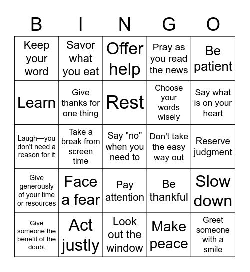 40 Ways to Plant Hope Bingo Card