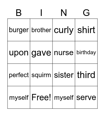 Week 3 Unit 6 Spelling Bingo Card