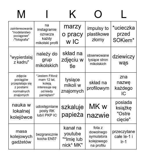 Bingo Mikola Bingo Card