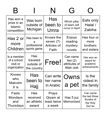 GETTING TO KNOW YOU Bingo Card