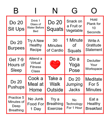 Healthy Heart Bingo Card