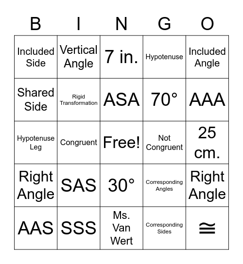 Congruency Bingo Card