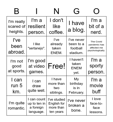 Getting to know you Bingo Card