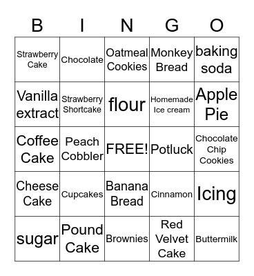 Baking  Bingo Card