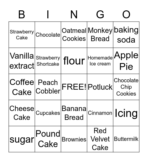 Baking  Bingo Card