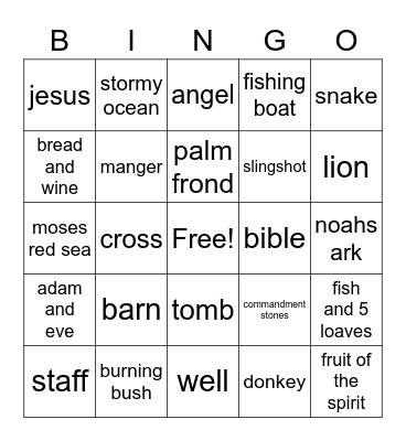 Bible Picture Bingo Card