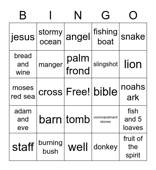 Bible Picture Bingo Card