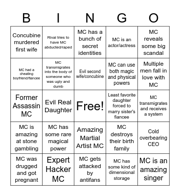 Chinese Light Novels Bingo Card