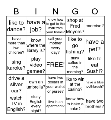 DO YOU...? Bingo Card