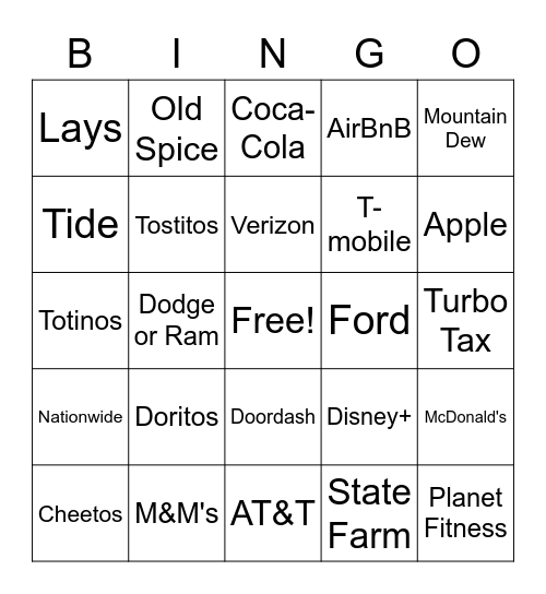 Craige Superbowl Bingo Card