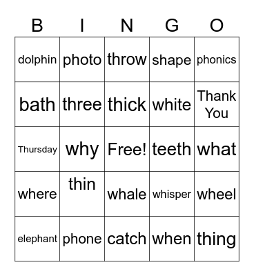 Phonics Bingo Card