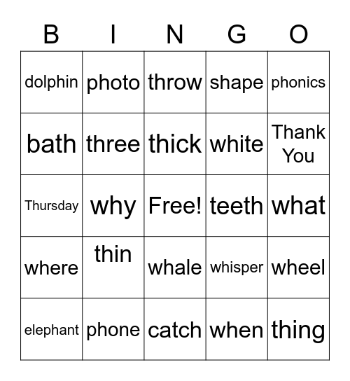 Phonics Bingo Card