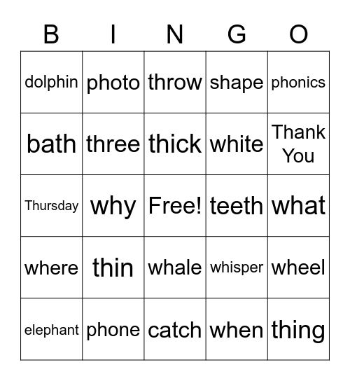 Phonics Bingo Card