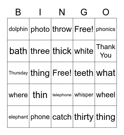 Phonics Bingo Card