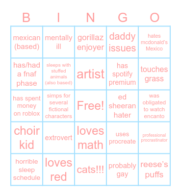 Nori Bingo Card