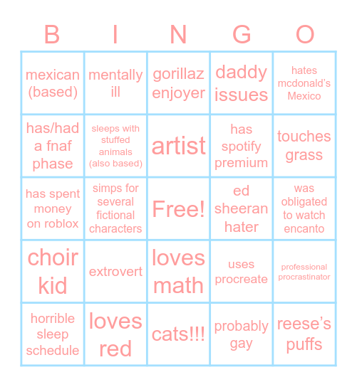 Nori Bingo Card