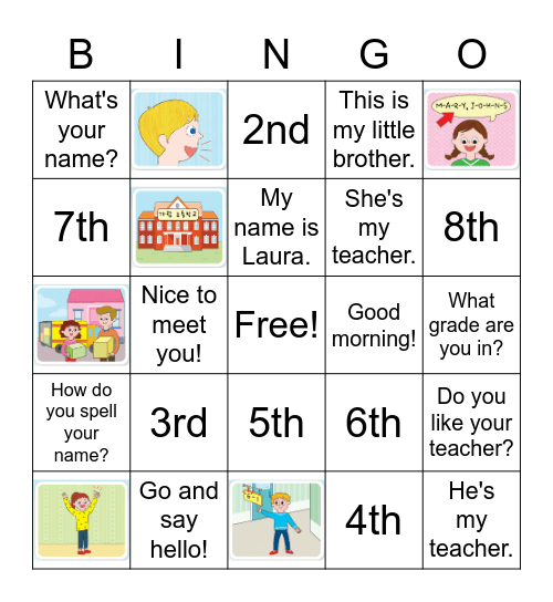 What grade are you in? Bingo Card