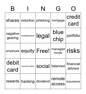 Money Matters Bingo Card