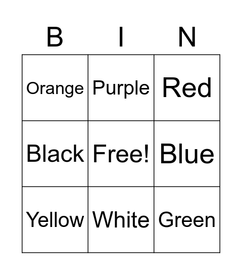 Colors Bingo Card