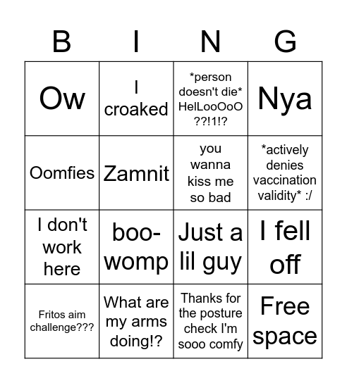 Fritos' stream script Bingo Card