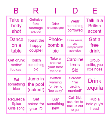 Bridal Bingo Card