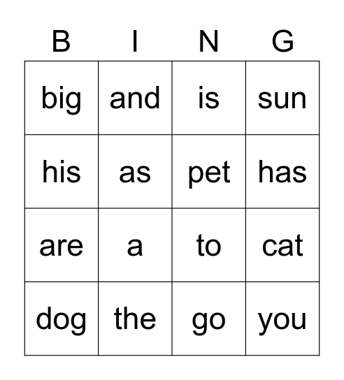 Trick Word and CVC bingo Card