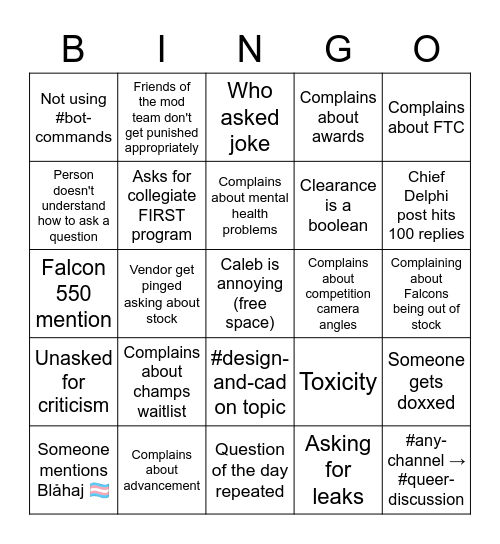 FRC Discord Bingo Card Bingo Card