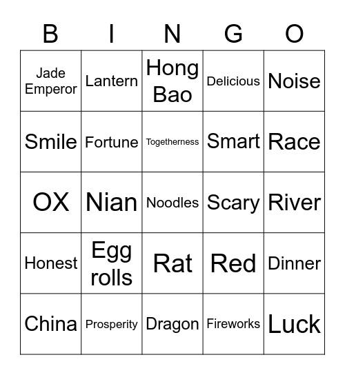 Lunar New Year Bingo Card