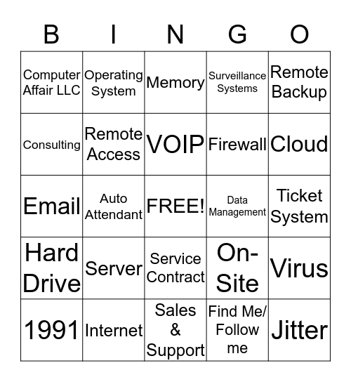 Computer Affair Bingo Card