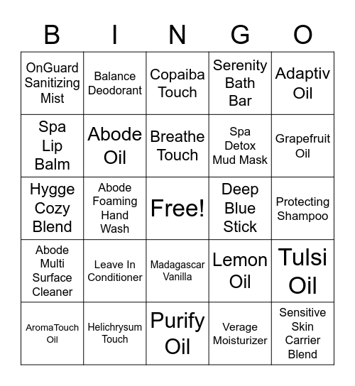 Naturoily Bingo Card