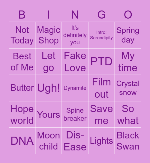 Aashi Bingo Card