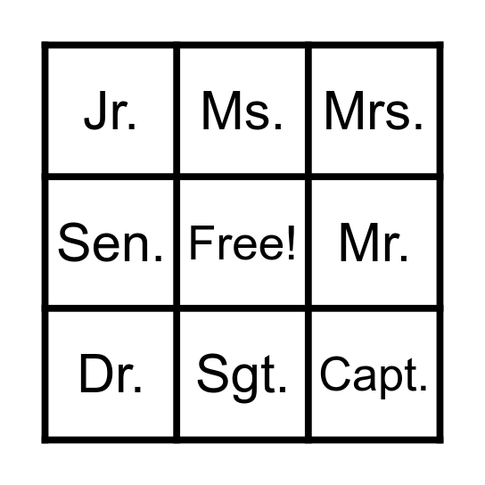 Abbreviations - People Bingo Card