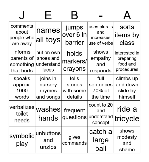 Milestones! Bingo Card