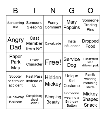 Epcot Bingo Card